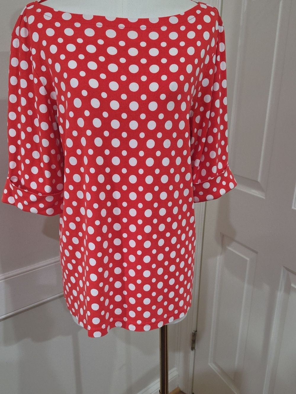 Kim Rogers Red & White Polka Dot Tunic Top - Plus Size 1X - 100% Cotton